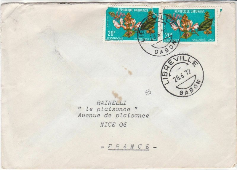 Rep Gabonaise 1972 Libreville Gabon Cancels Flowers Stamps Cover Ref 32520