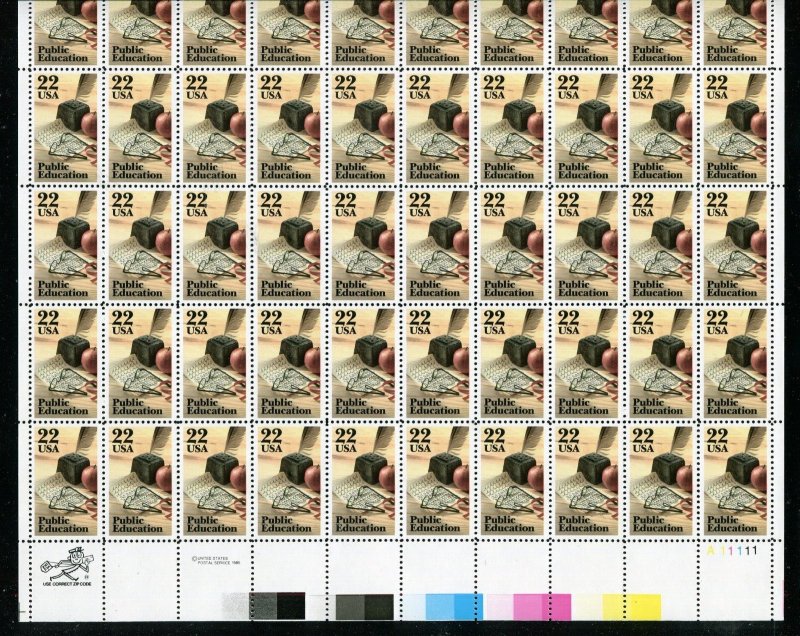 2159 Public Education Sheet of 50 22¢ Stamps MNH 1985