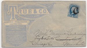 1873 Publishing Advertising, Augusta, Me to Minnesota fwd Chicago (56618)