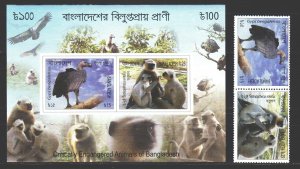 Bangladesh. 2012. 1105-6, bl50. Bangladesh fauna monkey vulture bird. MNH.