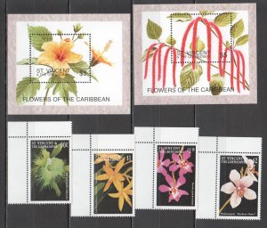 A0242 ST.VINCENT FLOWERS OF THE CARIBBEAN FLORA 2BL+1SET MNH