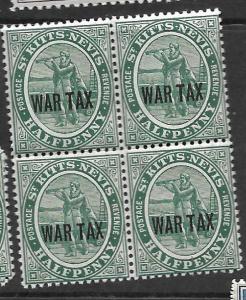 ST KITTS NEVIS  (P0202B) WAR TAX  1/2D COLUMBUS SG 22 BL OF 4  MNH