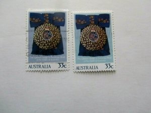 Australia #953 Elizabeth II 85th Birthday, 2 stamps, 1985, error in blue color