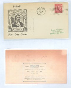 US 690 1931 2c General Pulaski Commemorative  (single) on an addressed FDC with a Roessler cachet (plus a second cachet) and a T