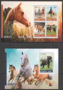 Ss1044 2014 Uganda Horses Fauna Domestic Animals #3300-3+Bl467 Mnh