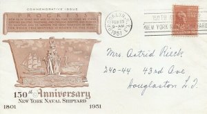 NEW YORK NAVAL SHIPYARD 150th ANNIVERSARY 1951 - Fulton cachet