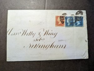 1867 England Two Penny Blue Penny Red Stamp Folded Letter Cover to Nottingham