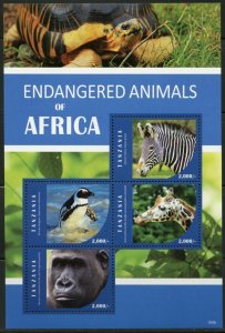 TANZANIA 2015 - Endangered Animals Of Africa Sheet of 4 - MNH