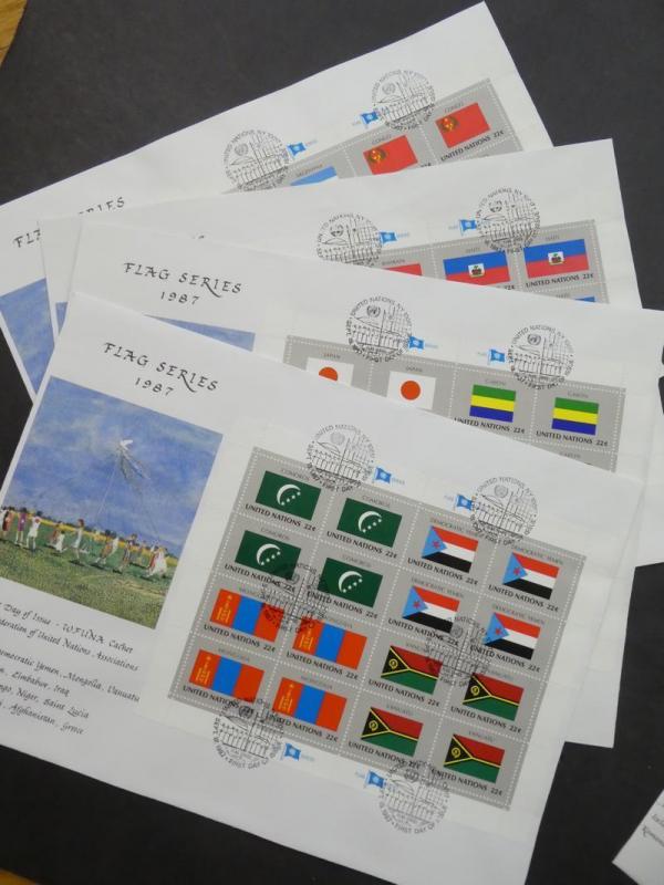 EDW1949SELL : U.N. Beautiful & Difficult to find Cplt series of Flag Shts on FDC