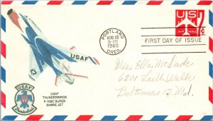 US SPECIAL EVENT CACHETED COVER U.S.A.F. THUNDERBIRDS F-100C SUPER SABRE JET '60