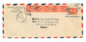 US 811 1939 Six 6c John Quincy Adams (presidential/prexy series) paid six times domestic airmail rate on this 1939 cover sent fr