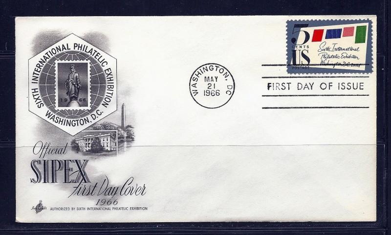 FIRST DAY COVER #1310 Official SIPEX Exhibition 5c ARTCRAFT U/A FDC 1966