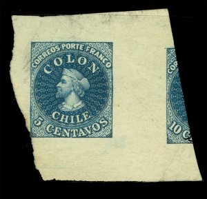 CHILE 1853 COLUMBUS Perkins Bacon 5c blue Die Proof from the sample books sheet