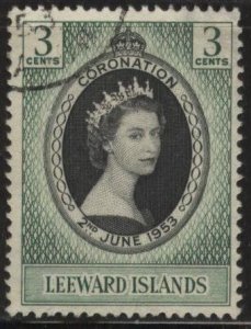 Leeward Islands 132 (used) 3c Eliz. II, Coronation issue, dk grn & black (1953)