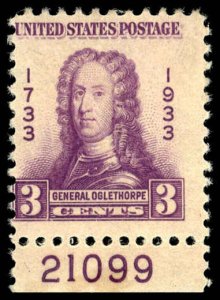 US Sc 726 MNH w/Plate# - 1933 3¢ - Gen.  Oglethorpe - See Scan