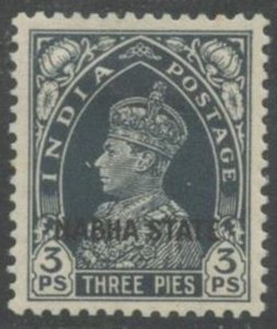 INDIA-Nabha State Sc#69 1938 Ovpt. on 3p Slate KGVI OG Mint Hinged