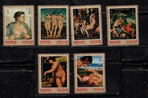 MANAMA Lot Of 6 Used Nudes By Various Artists - Nude Art Paintings On Stamps 19