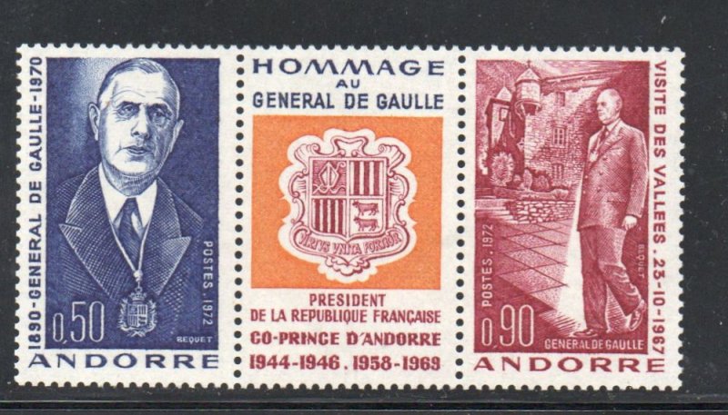 Andorra (Fr) Sc 218a 1972 De Gaulle stamp set  mint NH