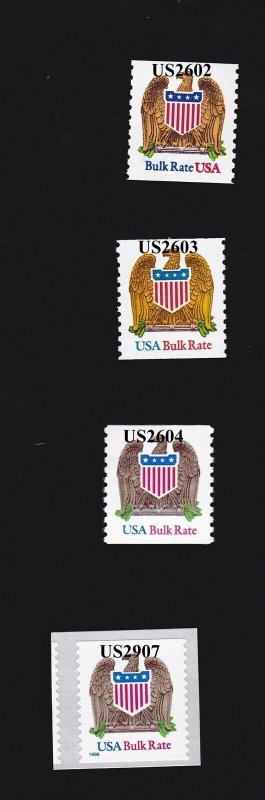 Pairs 10c Eagle & Shield Bulk Rate US #2602, US 2603, US 2604, US2907 Lot 4 MNH