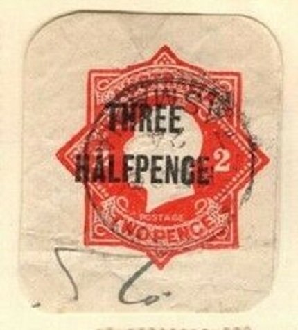 Australia #EP26 Three/Halfpence on 2d Red ,1923 Postal Stationery Cut Corner