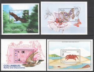 SS0212 NEVIS ANIMALS & FAUNA BIRDS BUTTERFLIES CRABS MARINE LIFE 4BL MNH