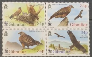 GIBRALTAR 1996 ENDANGERED RED KITE  SG784/7  UNMOUNTED MINT BLOCK