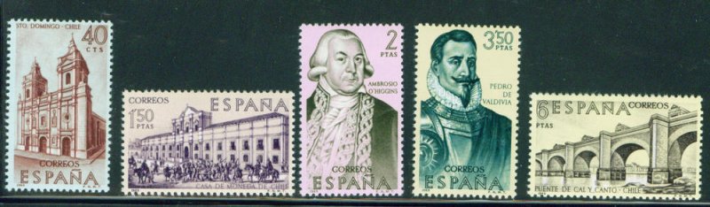 Spain Scott 1585-1589 MNH** Chile churches and explorers 1969