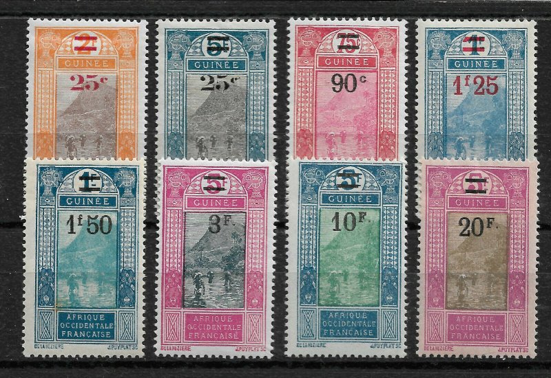 French Guinea 1924-27,Surcharged, 8 stamps,Sc # 106//115,VF Mint Hinged* (FR-1)