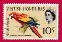 BRITISH HONDURAS SCOTT#172 1962 10c SCARLET MACAW BIRD - USED