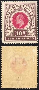 Natal SG141 10/- Deep Rose and Chocolate M/M (Perf Faults at left)  Cat 140 pou