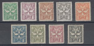 Malta Sc J11-J19 MLH. 1925 Maltese Cross Postage Dues, short set to 1sh value VF