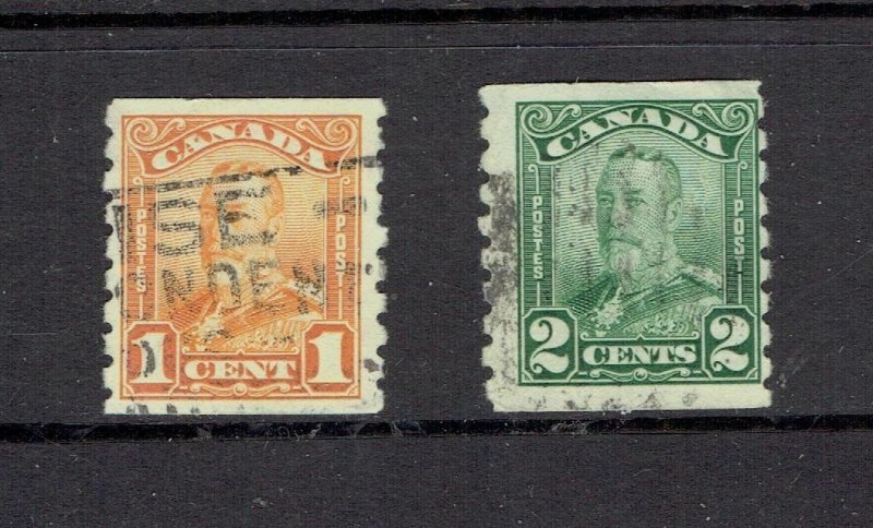 CANADA - 1929 KING GEORGE V SCROLL ISSUE COIL STAMPS- SCOTT 160 TO 161 - USED