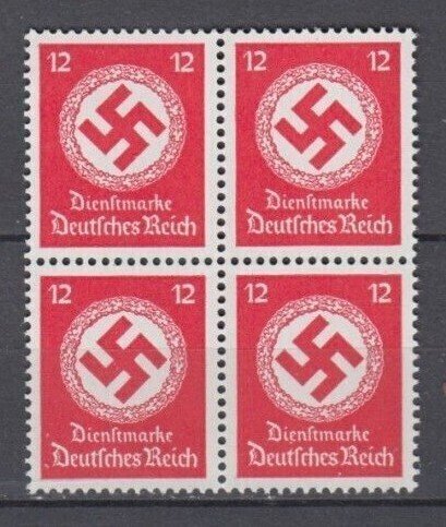 DR DIENST 172 ** 4er.Block  12Pfennig Red (ohne Wz.).Postfrisch Luxus
