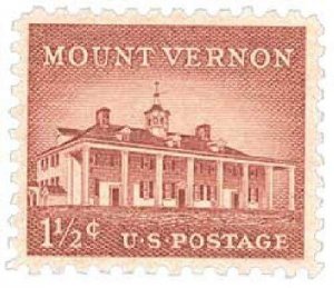 1956 Mount Vernon Single 1.5c Postage Stamp, Sc# 1032, MNH, OG