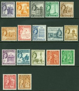 SG 266-282 Malta 1956-58. ¼d-£1 set of 17. Lightly mounted, £1 has light...