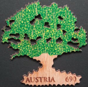 2016 Austria First Oak Wood Stamp, VF/MNH, Marke aus Holz, BEAUTIFUL! LOOK!! 