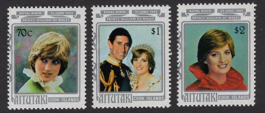 Aitutaki #268-270 MNH 1982 Princess Diana complete Royal birth ...