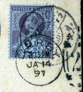 GB USED ABROAD 1897 SG201 2½d PORT SAID to Derby Pleine Mer'