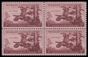 US 1077 Wildlife Conservation Wild Turkey 3c block 4 MNH 1956