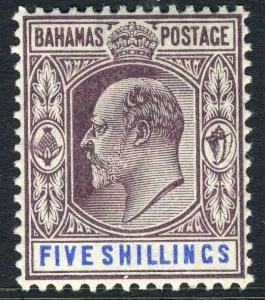 BAHAMAS-1902-10 5/- Dull Purple & Blue.  A lightly mounted mint example Sg 69