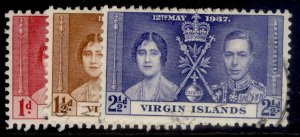 BRITISH VIRGIN ISLANDS GVI SG107-109, 1937 CORONATION set, FINE USED.