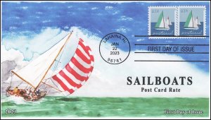 23-026, 2023, Sailboats, First Day Cover, Standard 4 Bar Cancel, Lahaina HI, Pos