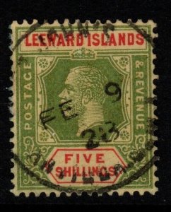 LEEWARD ISLANDS SG78 1923 5/= GREEN & RED/PALE YELLOW FINE USED