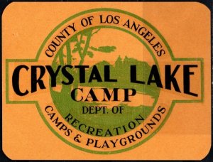 1930's US 4 x 3 Poster Stamp County Of Los Angeles Crystal Lake Camp