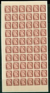 New Zealand 1956 QEII Redrawn 1½d Lake Brown Plate 10 Part Sheet 60 before R...
