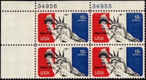 US #C87 18¢ STATUE OF LIBERTY MNH UL PLATE BLOCK #34956-34955 DURLAND $1.50