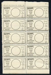 Egypt Found Open and Officially sealed labels block of 10 in English and Arabic