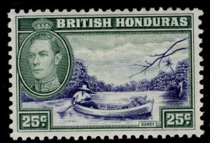 BRITISH HONDURAS GVI SG157, 25c blue & green, LH MINT.