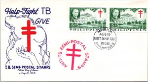 Philippines FDC 1958 - Fight TB - 5+5c Stamp - Pair - F43564