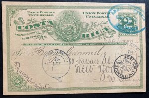 1894 San Ramon Costa Rica Postal  Stationery Postcard Cover To New York USA